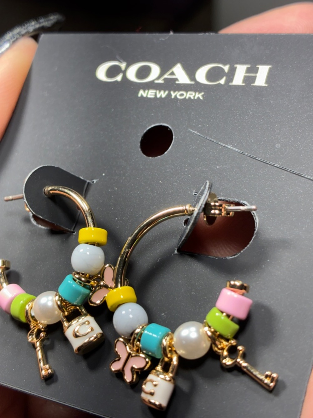 Coach Beaded charm dangling hoop earrings - Picture 3 of 3